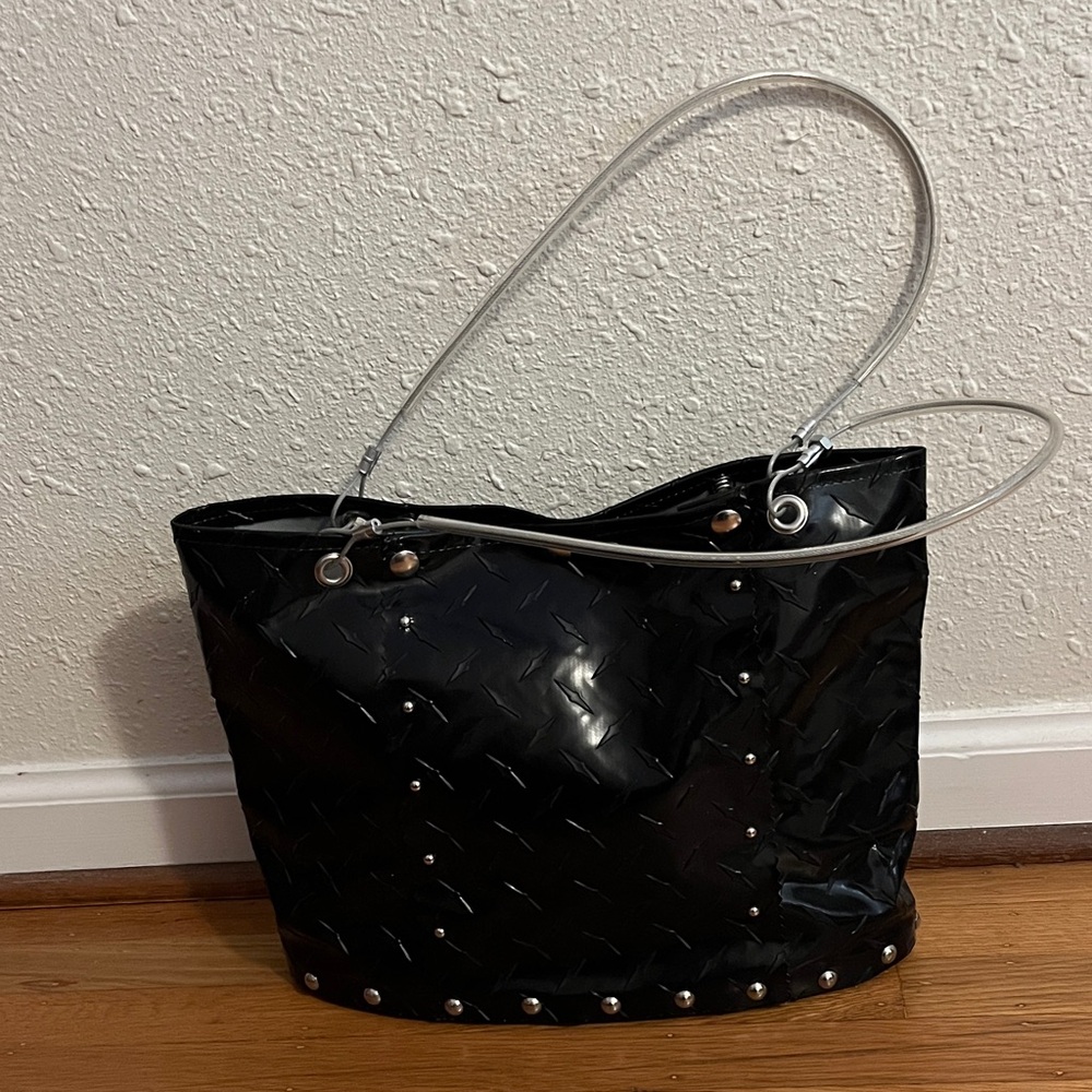 Artisan tote. Black vinyl, wood bottom. Brand is Hardwear by Renee. Unique. $45